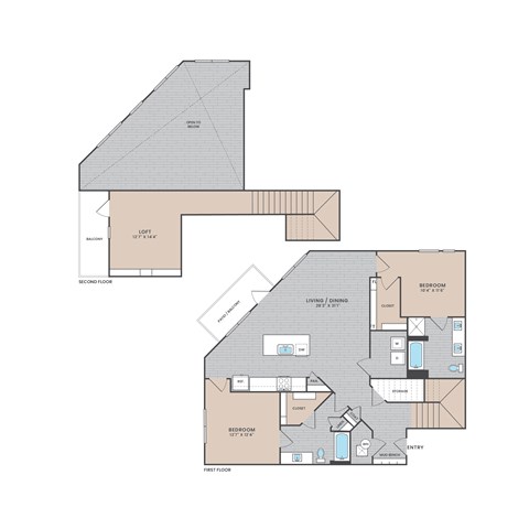 A detailed two-story house plan with a garage on the first floor and a living area on the second floor.